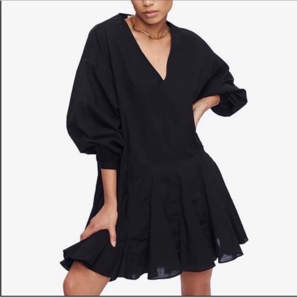 ANINE BING FLOUNCY V-NECK LONG BALLOON SLEEVE GODET DRESS BLACK NWT SIZE… - Picture 5 of 16